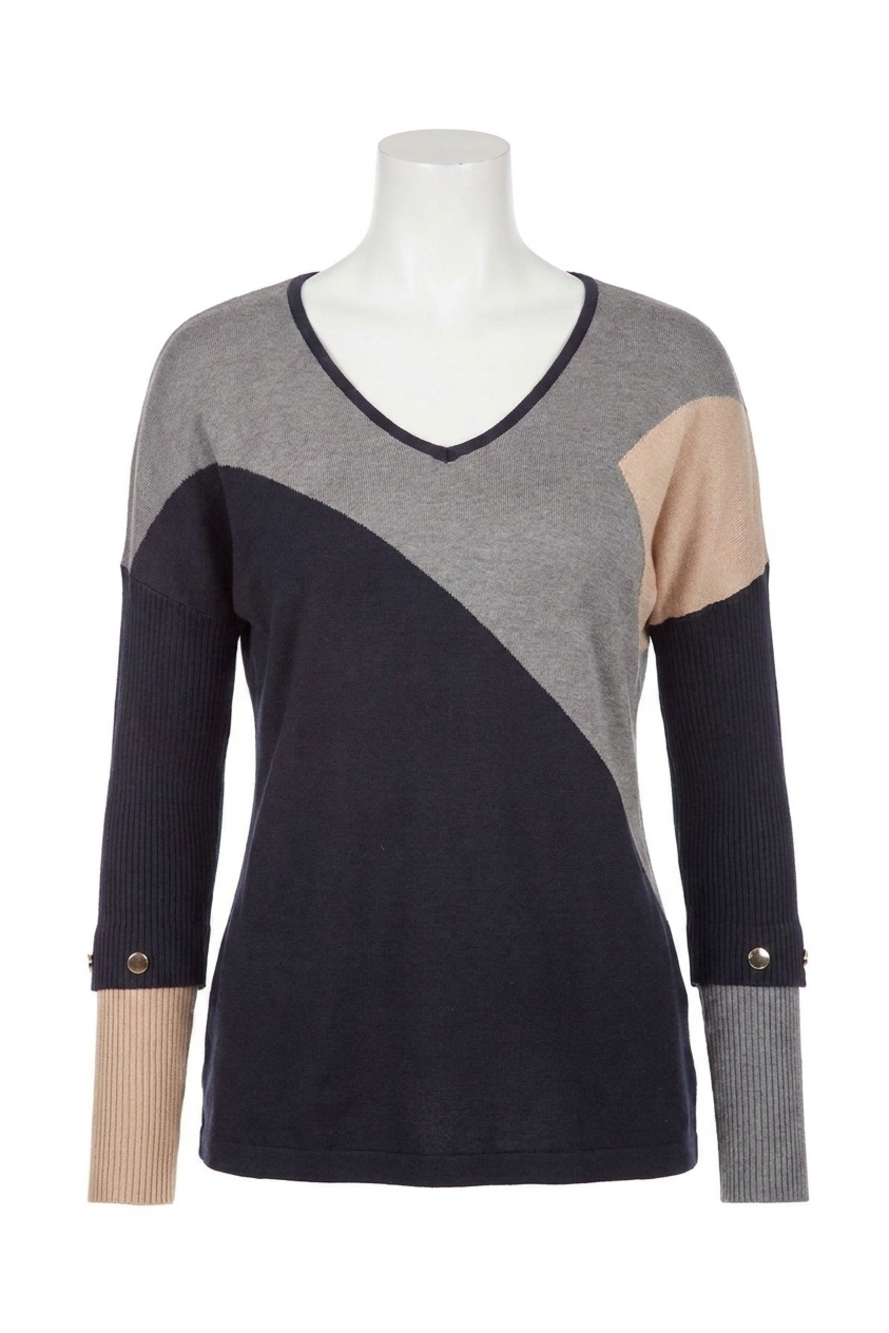 NEW ANGEL APPAREL color block v-neck sweater in navymulti